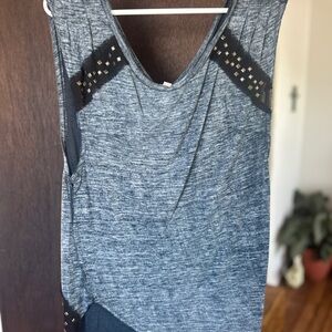 We The Free Heathered Gray Tank with Black Mesh & Gold Studs